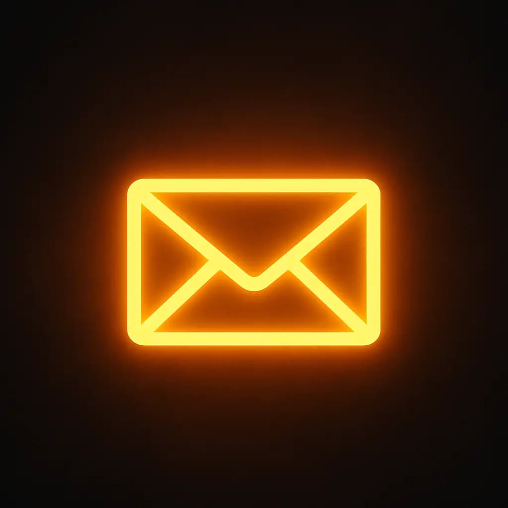 Leuchtendes gelbes E-Mail-Symbol auf dunklem Hintergrund, das sofort ins Auge fällt.